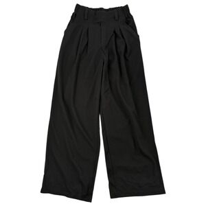 HALARA Black Pleated Wide Leg Pants XS High Waisted‎ Elastic Waist Pockets NWT